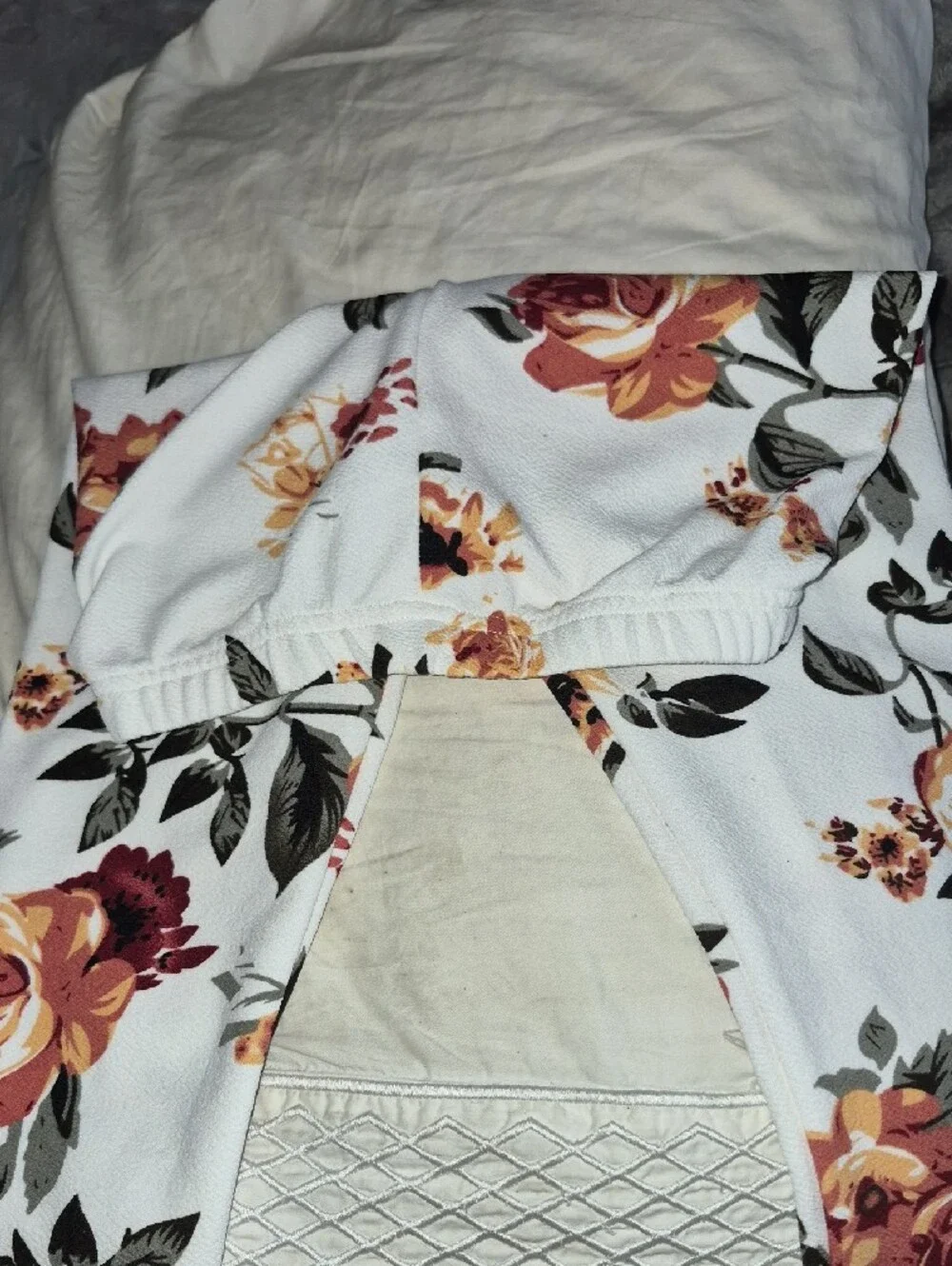 SHEIN White Floral Jeggings with Rust & Olive Blooms